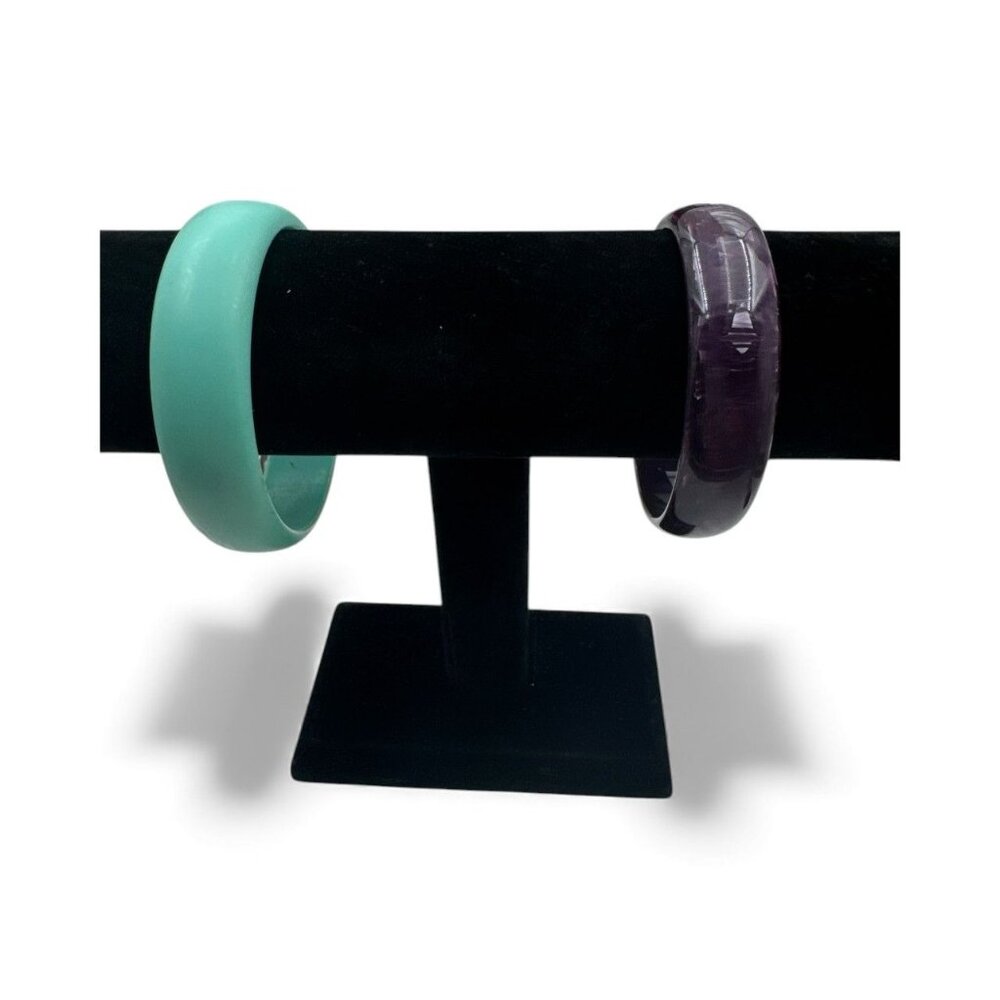 Set Of 2 Chunky Resin Bangle Bracelets 7.5 Inches Teal & Purple